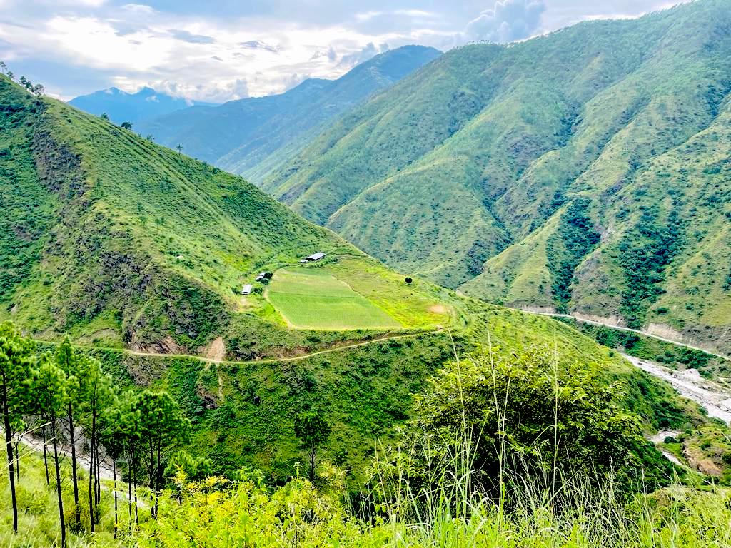 Aerial view of Norzenthang vineyard in Eastern Bhutan